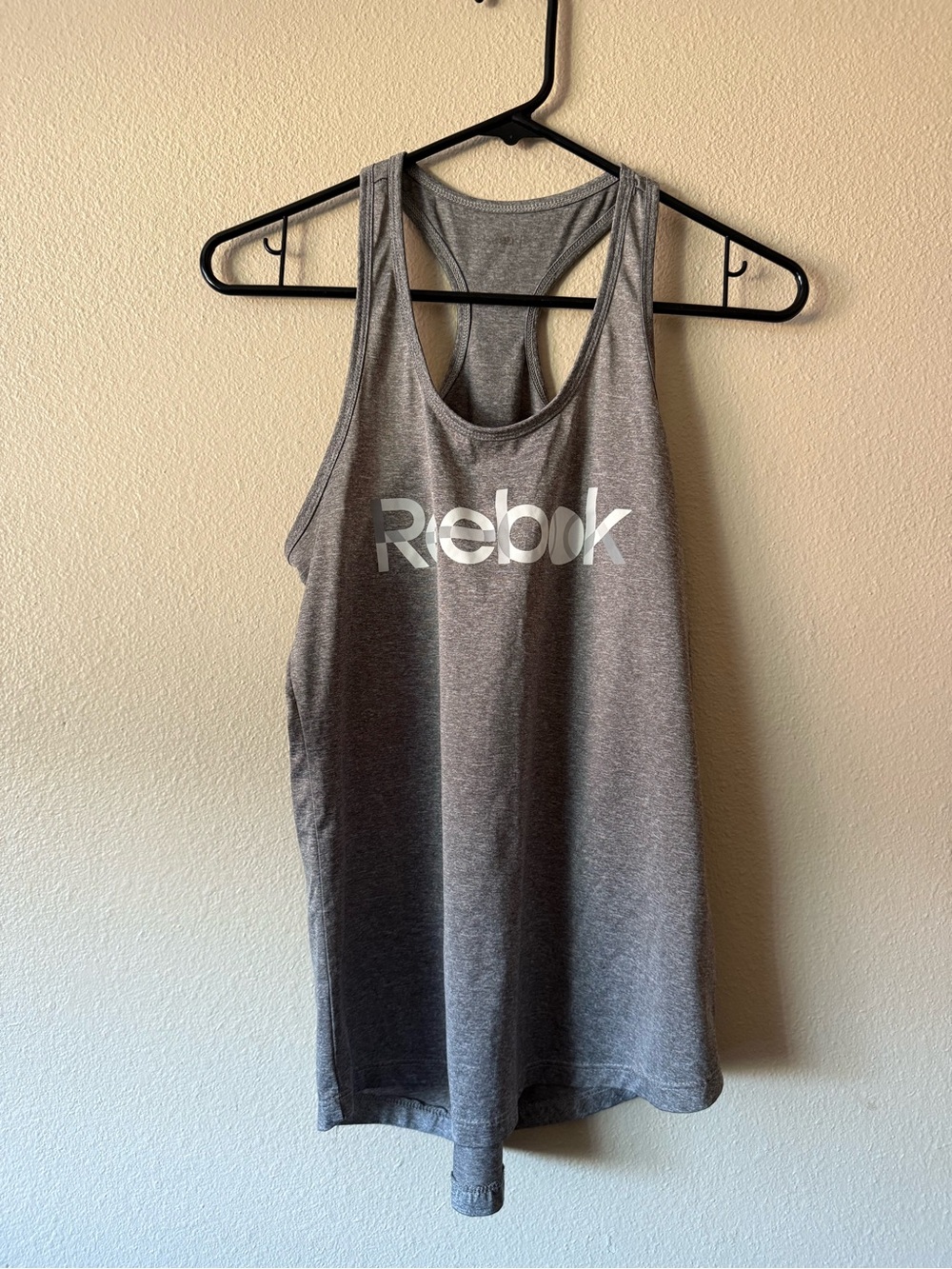 Reebok Heather Gray Racerback Workout Tank with White Logo